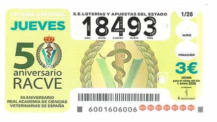 Décimo 18493 del sorteo 1-01/01/2026 Jueves