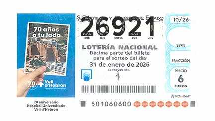 Décimo 26921 del sorteo 10-31/01/2026 Sábado