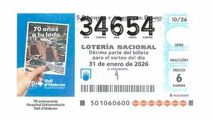 Décimo 34654 del sorteo 10-31/01/2026 Sábado
