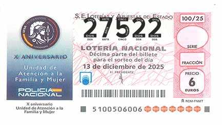 Décimo 27522 del sorteo 100-13/12/2025 Sábado