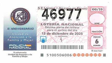 Décimo 46977 del sorteo 100-13/12/2025 Sábado