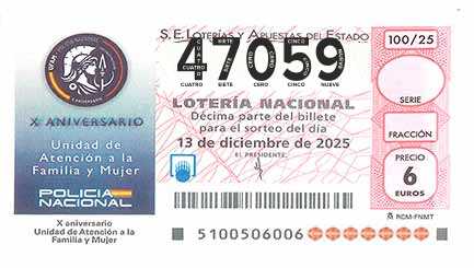 Décimo 47059 del sorteo 100-13/12/2025 Sábado