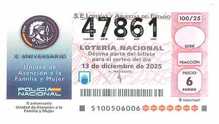 Décimo 47861 del sorteo 100-13/12/2025 Sábado