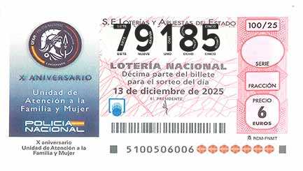Décimo 79185 del sorteo 100-13/12/2025 Sábado