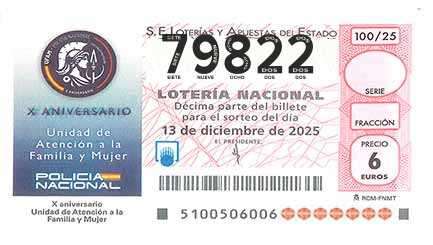 Décimo 79822 del sorteo 100-13/12/2025 Sábado