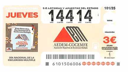 Décimo 14414 del sorteo 101-18/12/2025 Jueves