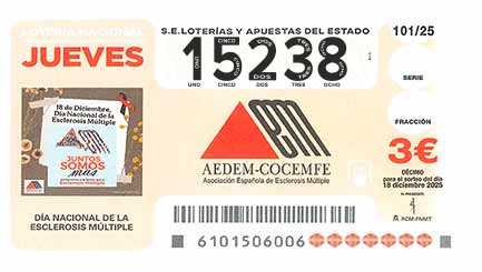Décimo 15238 del sorteo 101-18/12/2025 Jueves