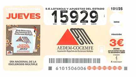 Décimo 15929 del sorteo 101-18/12/2025 Jueves