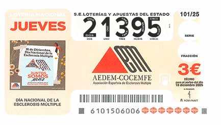 Décimo 21395 del sorteo 101-18/12/2025 Jueves
