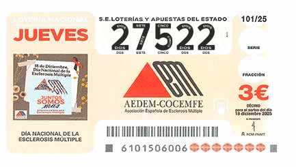 Décimo 27522 del sorteo 101-18/12/2025 Jueves