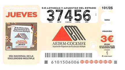 Décimo 37456 del sorteo 101-18/12/2025 Jueves