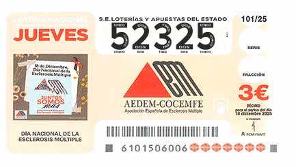 Décimo 52325 del sorteo 101-18/12/2025 Jueves