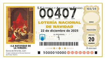 Décimo 00407 del sorteo 102-22/12/2025 Navidad