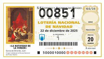 Décimo 00851 del sorteo 102-22/12/2025 Navidad