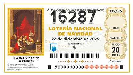 Décimo 16287 del sorteo 102-22/12/2025 Navidad