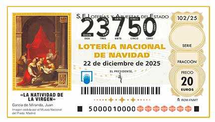Décimo 23750 del sorteo 102-22/12/2025 Navidad