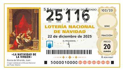 Décimo 25116 del sorteo 102-22/12/2025 Navidad