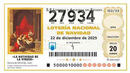 Décimo 27934 del sorteo 102-22/12/2025 Navidad