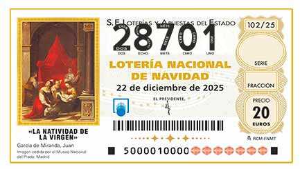 Décimo 28701 del sorteo 102-22/12/2025 Navidad
