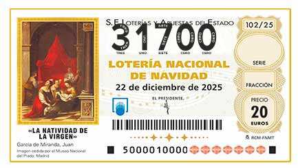 Décimo 31700 del sorteo 102-22/12/2025 Navidad