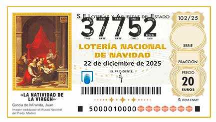 Décimo 37752 del sorteo 102-22/12/2025 Navidad