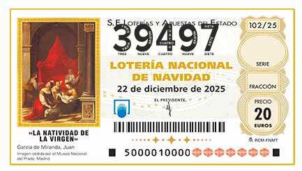 Décimo 39497 del sorteo 102-22/12/2025 Navidad