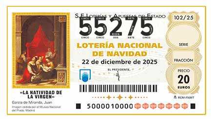 Décimo 55275 del sorteo 102-22/12/2025 Navidad