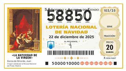 Décimo 58850 del sorteo 102-22/12/2025 Navidad