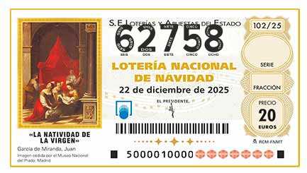 Décimo 62758 del sorteo 102-22/12/2025 Navidad