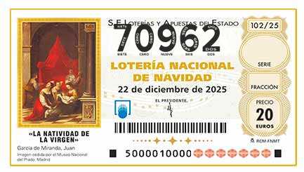Décimo 70962 del sorteo 102-22/12/2025 Navidad