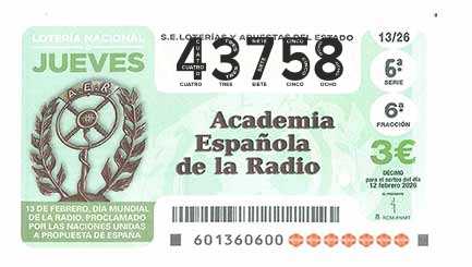 Décimo 43758 del sorteo 13-12/02/2026 Jueves