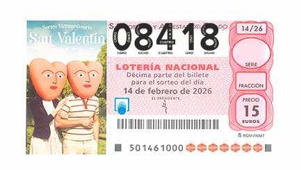 Décimo 08418 del sorteo 14-14/02/2026 Sábado