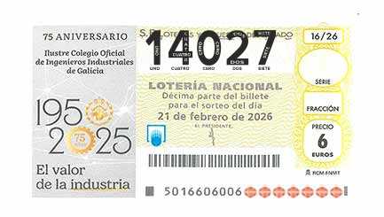 Décimo 14027 del sorteo 16-21/02/2026 Sábado