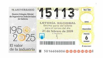 Décimo 15113 del sorteo 16-21/02/2026 Sábado