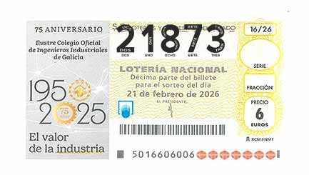 Décimo 21873 del sorteo 16-21/02/2026 Sábado