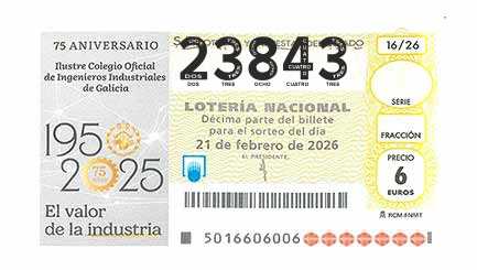 Décimo 23843 del sorteo 16-21/02/2026 Sábado