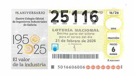 Décimo 25116 del sorteo 16-21/02/2026 Sábado