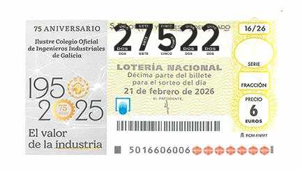 Décimo 27522 del sorteo 16-21/02/2026 Sábado