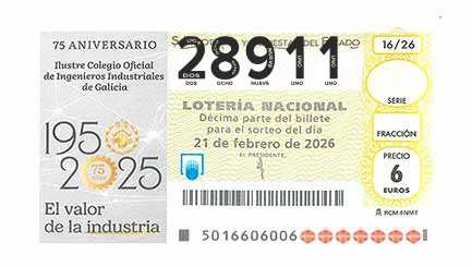 Décimo 28911 del sorteo 16-21/02/2026 Sábado