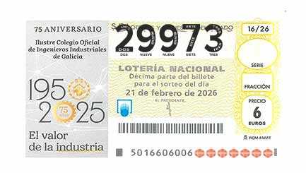 Décimo 29973 del sorteo 16-21/02/2026 Sábado