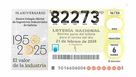 Décimo 82273 del sorteo 16-21/02/2026 Sábado