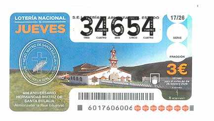 Décimo 34654 del sorteo 17-26/02/2026 Jueves