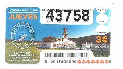 Décimo 43758 del sorteo 17-26/02/2026 Jueves