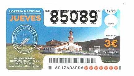 Décimo 85089 del sorteo 17-26/02/2026 Jueves