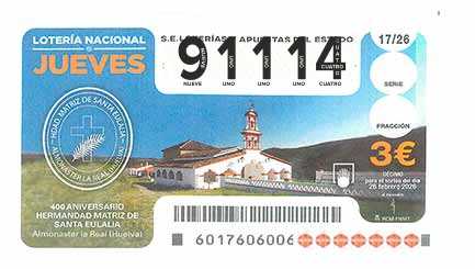 Décimo 91114 del sorteo 17-26/02/2026 Jueves