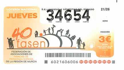 Décimo 34654 del sorteo 21-12/03/2026 Jueves