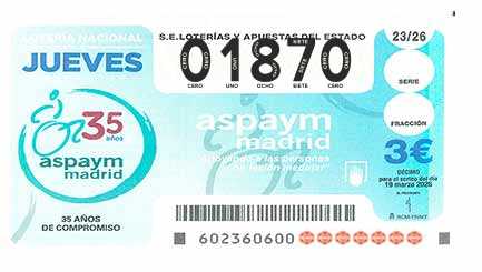 Décimo 01870 del sorteo 23-19/03/2026 Jueves