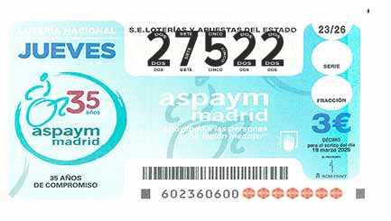 Décimo 27522 del sorteo 23-19/03/2026 Jueves