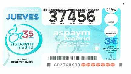 Décimo 37456 del sorteo 23-19/03/2026 Jueves