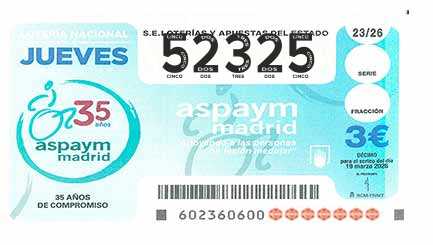 Décimo 52325 del sorteo 23-19/03/2026 Jueves